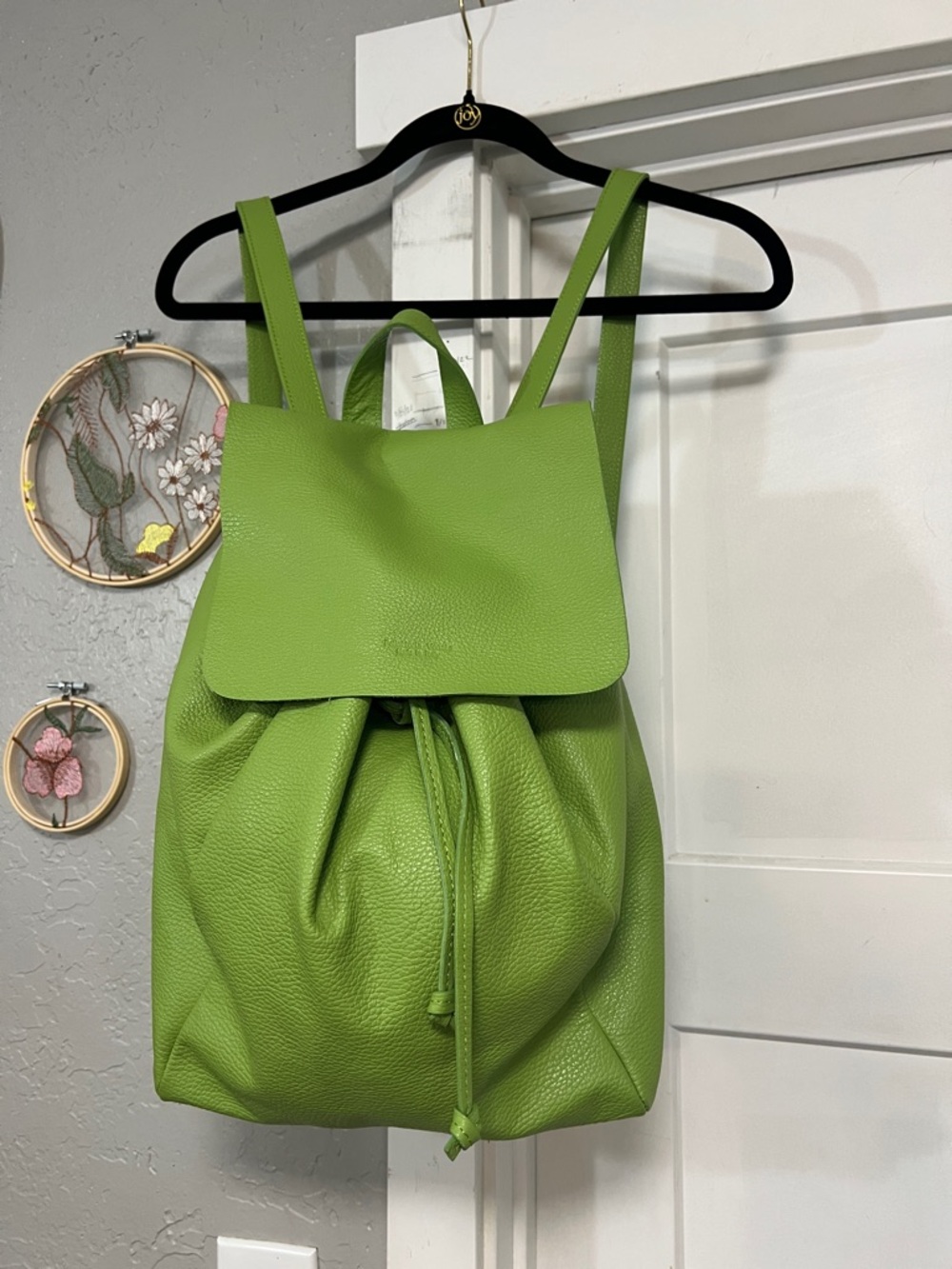 PELLETTERIA VENETA ITALY GREEN PEBBLED LEATHER BACKPACK BAG